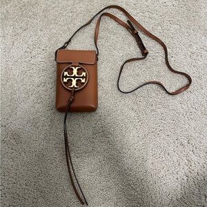 Tory‎ Burch Miller Metal Phone Crossbody Purse Bag in Aged Camello Leather EUC